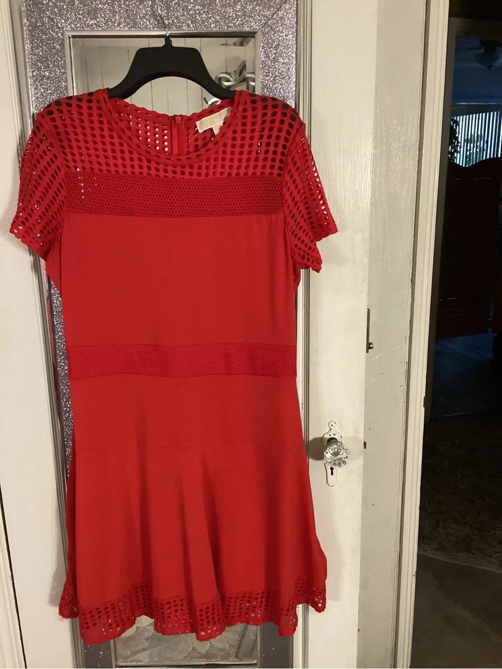 Michael Kors Red Mesh-Detail Midi Dress